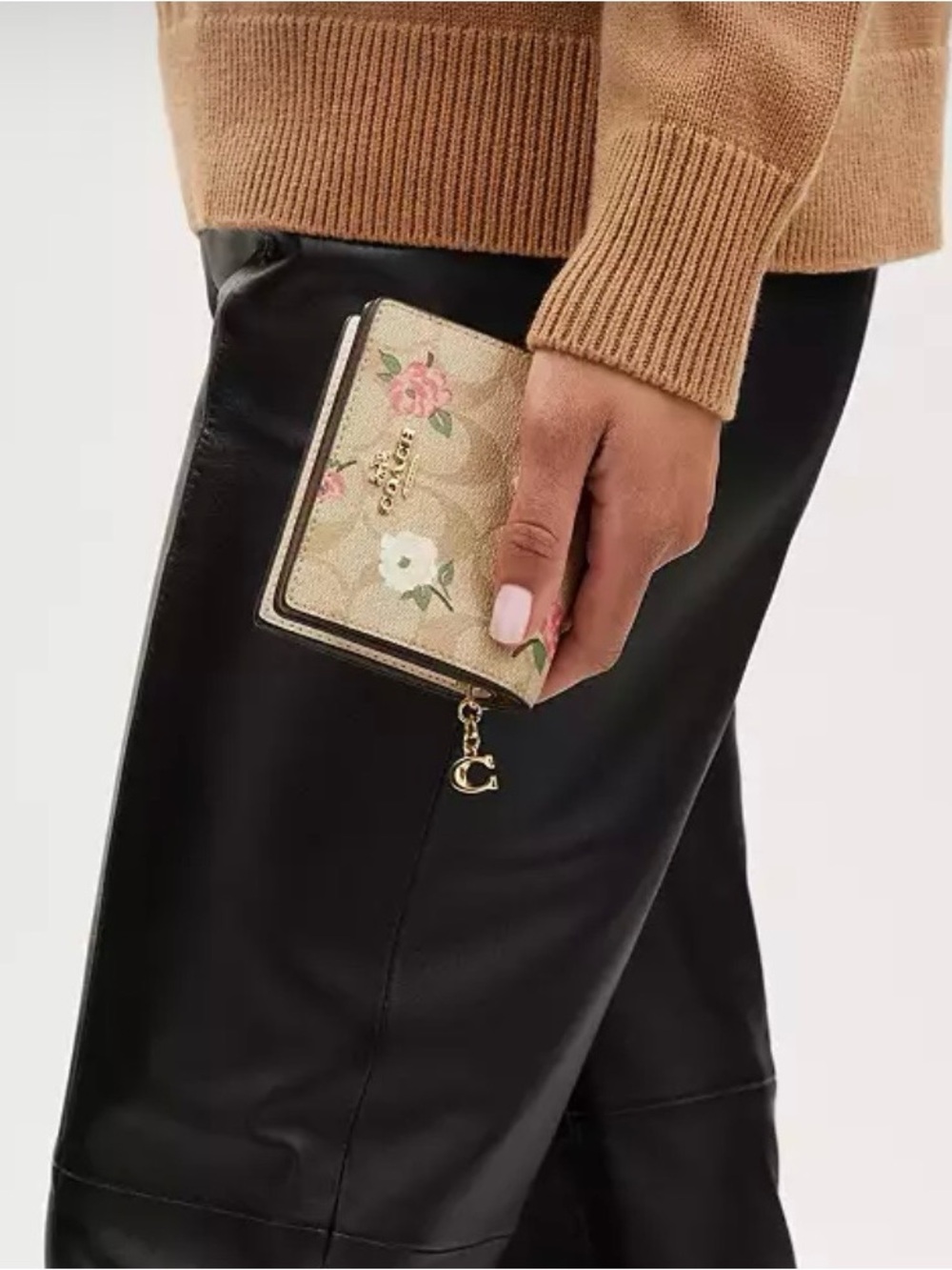 Coach Signature Canvas With Floral Print Snap Wallet with Pink & White Blooms - Picture 2 of 4